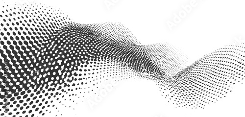Black halftone dots forming a wavy abstract shape on white background vector
