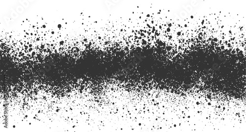 Black ink splatters and spray paint texture on white background abstract blotch