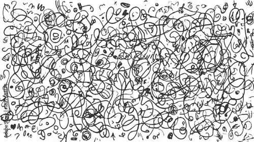 Black ink scribbles and doodles on white background abstract