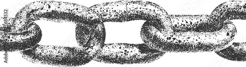 Textured black and white chain links interlocking on white background metal connection