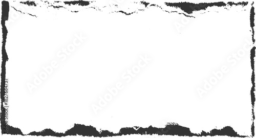 Black torn paper edge border on white background rough texture abstract broken