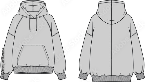 Classic Unisex Crew Neck T-Shirt Fashion Flat Sketch Vector, Technical Drawing Template, Apparel Design Front and Back View, Ribbed Trim