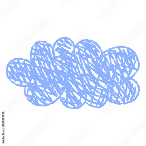 Hand-drawn crayon clouds. Kids element for preschool materials. Playful sky. Cute cartoon weather symbol. Isolated vector illustration