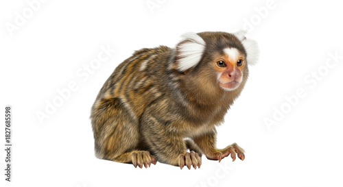 Photography Isolated Pygmy Marmoset a Small Primate with White Ear Tufts Looking Ahead in St