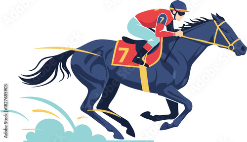 Competitive Jockey Racing Thoroughbred Horse at Full Gallop Vector Art