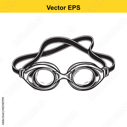 Black and white vector illustration of swimming goggles isolated on white background