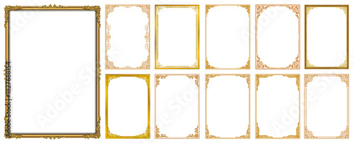Set of Decorative vintage frames and borders set,Gold photo frame with corner Thailand line floral for picture, Vector design decoration pattern style