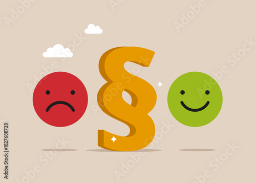 Emoji with paragraph sign Justice transparency. Court proceedings. Dispute resolution. Vector flat illustration