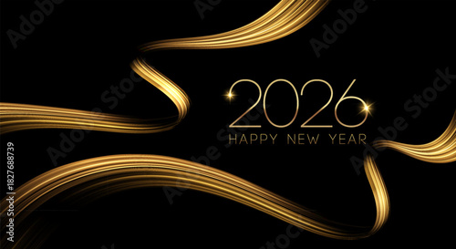 2026 Merry Christmas and Happy New Year Abstract Shiny Gold Glitter Decoration. Festive Background. Vector design element