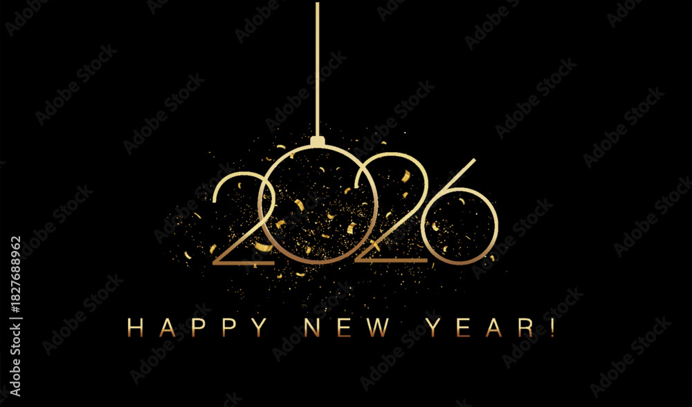 Fototapeta premium 2026 Merry Christmas and Happy New Year Abstract Shiny Gold Glitter Decoration. Festive Background. Vector design element