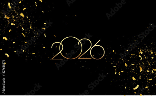 2026 Merry Christmas and Happy New Year Abstract Shiny Gold Glitter Decoration. Festive Background. Vector design element