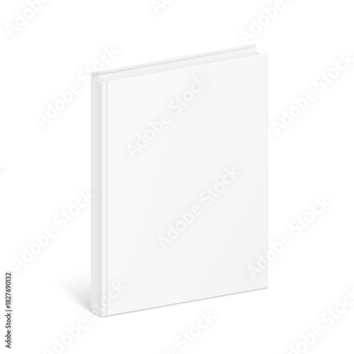 Blank hardcover book mockup. Vector illustration isolated on white background. It can be used for promo, catalogs, brochures, magazines, etc. Ready for your design. EPS10.
