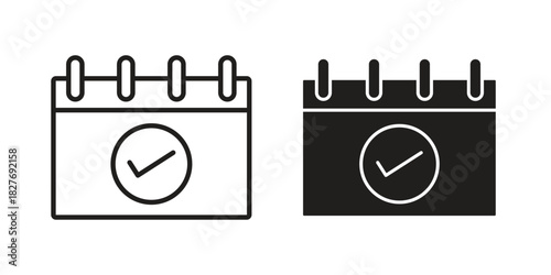 Check in calendar icons Concepts. black solid and line stroke designs for web and app use