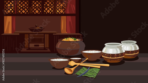 Indian style classic kitchen illustration