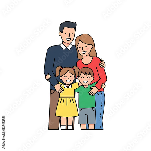 A family of four stands together posing proudly for a portrait.