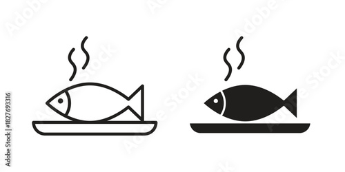 Cooked fish icons Concepts. black solid and line stroke designs for web and app use