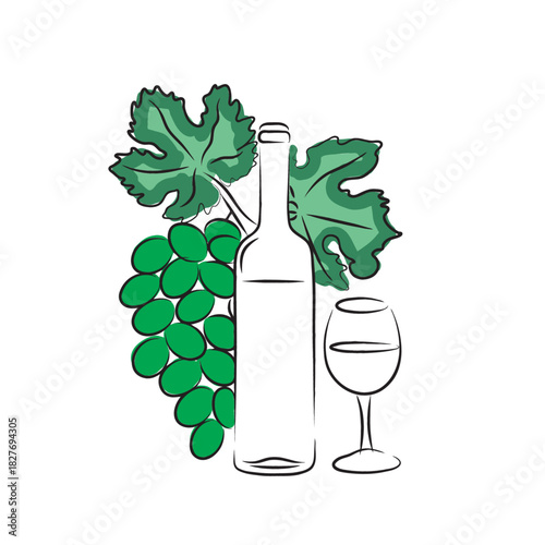 Wine bottle and grapes
