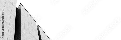 Minimal Modern Building Facade With Big Tiles In Black And White With Copy Space, Abstract Urban Architecture Background Banner