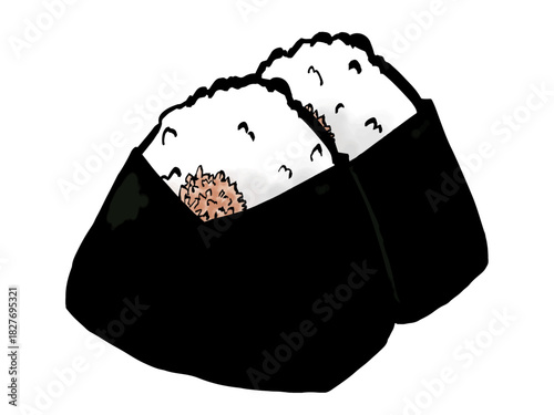 ツナマヨおにぎりのイラスト （海苔・筆タッチ） シンプル / Tuna Mayo Rice Ball (Brush Style Illustration)