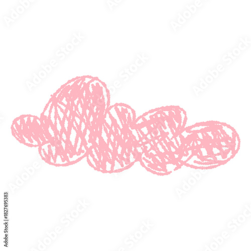 Hand-drawn crayon clouds. Kids element for preschool materials. Playful sky. Cute cartoon weather symbol. Isolated vector illustration	
