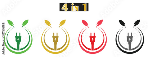 Green Energy Electric Plug and Leaf Symbol, Renewable power source