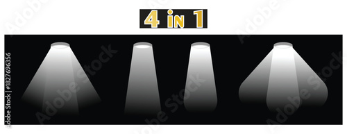 Spotlight Illumination Elements in Different Shapes, Isolated light sources on a dark background