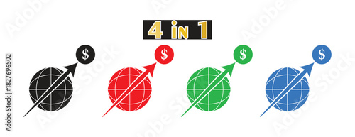 Global Financial Growth and Economic Success, Globe with an upward trending arrow and dollar sign