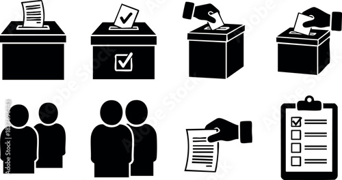 Voting ballot box checklist document hand people icons simple design vector illustration