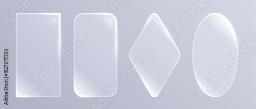 A vector glassmorphism translucent frames, transparent backgrounds with soft glow effects, designs for interfaces and elegant digital designs.