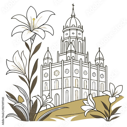 Quartz Lily Temple. Perfect for: Luxury packaging art, fantasy minimalism series, premium vector backgrounds