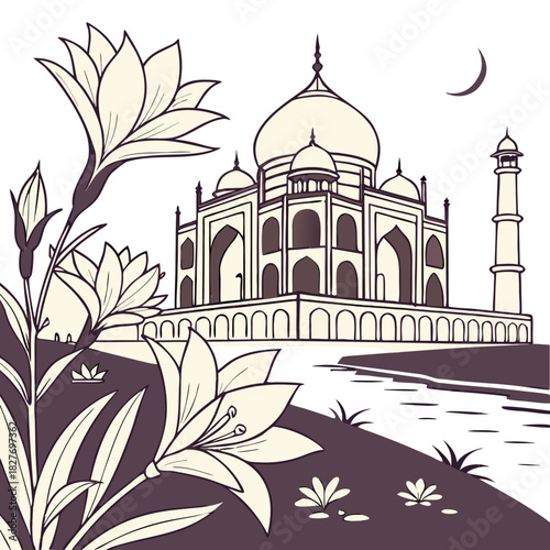 Quartz Lily Temple. Perfect for: Luxury packaging art, fantasy minimalism series, premium vector backgrounds