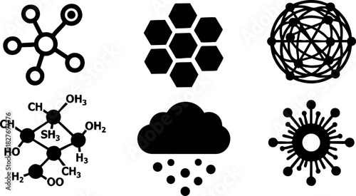 Science icons vector set including molecule honeycomb cloud virus and network symbols