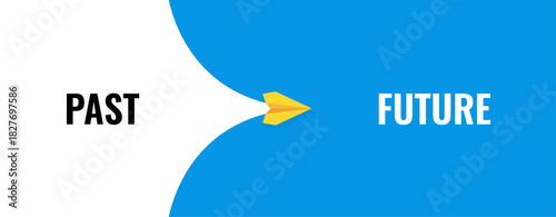 Past to future transition concept with arrow pointing forward, symbolizing progress, direction, growth, life journey, change, improvement, and moving ahead toward new opportunities