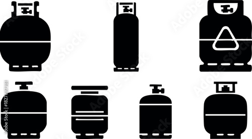 Gas cylinder silhouettes set various sizes and shapes vector illustration black icons