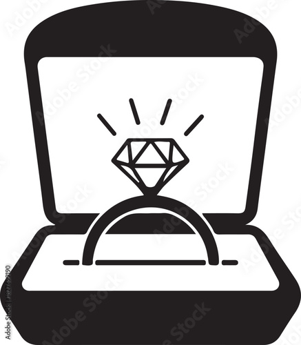 Print engagement ring with diamond in a box isolated on