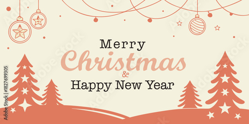 Minimal Christmas Greeting with New Year Message, Christmas card with Christmas tree vector