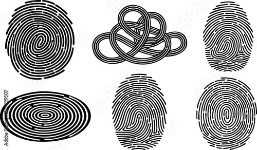 Fingerprint patterns vector set black and white unique fingerprint designs illustration collection
