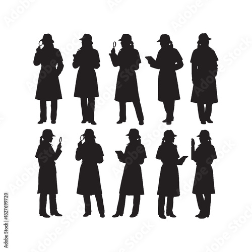 Female Detective Investigator Silhouette Set