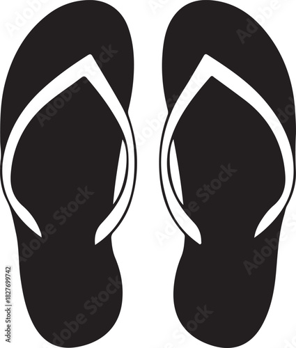 Print black and white flip flops isolated on, summer footwear icon