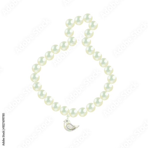Pearl jewelry with choker bird dove. In watercolor style, delicate girlish style, glossy highlights, elegant coquettes in retro style, Dove of peace, isolated on white background. Vector