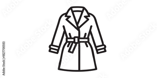 Raincoat with belt thin line icon, autumn clothing concept. Vector graphics. Rain coat for women, clothes sign on white background, style icon mobile or web design