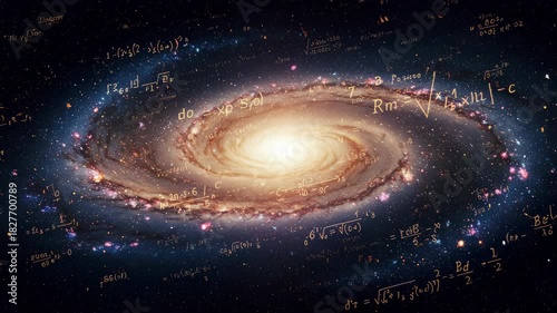 Spiral Galaxy With Equations In Dark Space