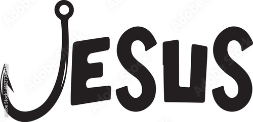 Print jesus with fishing hook isolated on, christian faith concept