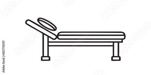 Therapy bed with cutout for human head thin line icon, spa salon concept. Vector graphics. Bed of massage therapy, furniture sign on white background, style icon mobile or web design.