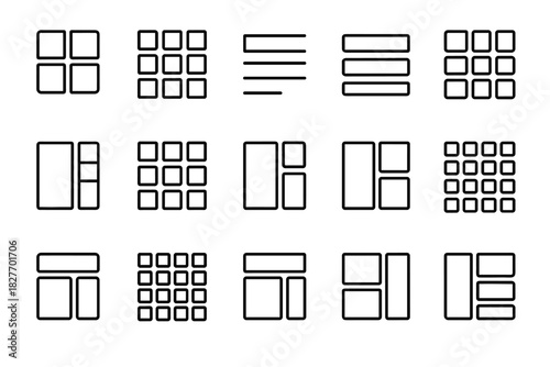Collection of minimalist grid icon designs for layout options