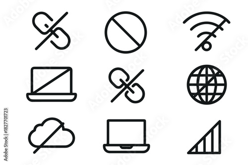 Internet and connection icons: no wifi, weak signal, disconnected network symbols