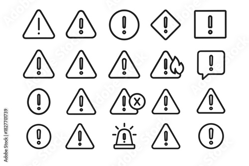 Variety of alert symbols: exclamations, warnings, and notifications