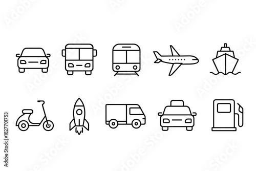 Simple line icons of various modes of transportation