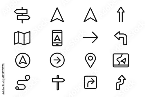 Set of 16 simple navigation and direction icons