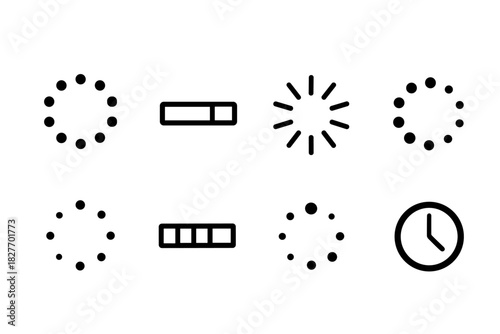 Minimalist loading and progress symbols set with clock
